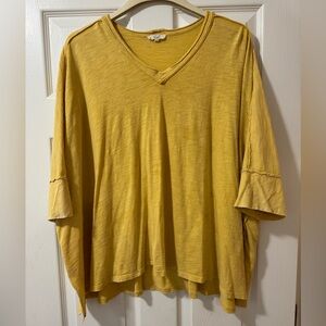 Easel Mustard V-Neck Short Sleeve Top